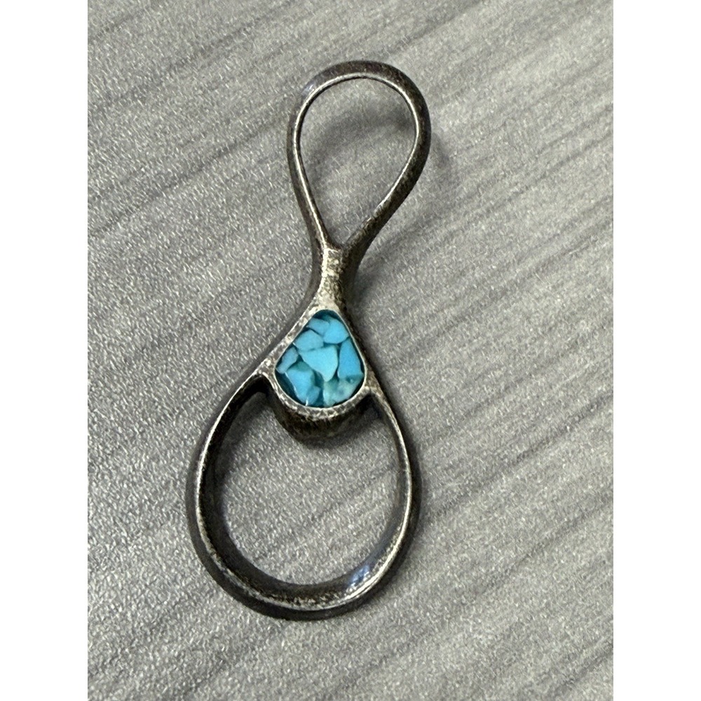 Vintage Southwest Sterling Silver Turquoise Teardrop Pendant "E" Hallmark